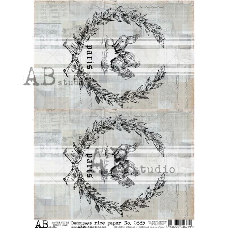 Papier ryżowy A4 wieniec koguty Paris małe 0885 ABstudio