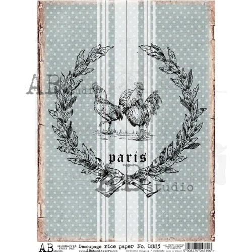 Papier ryżowy A4 wieniec koguty Paris duże 0883 ABstudio