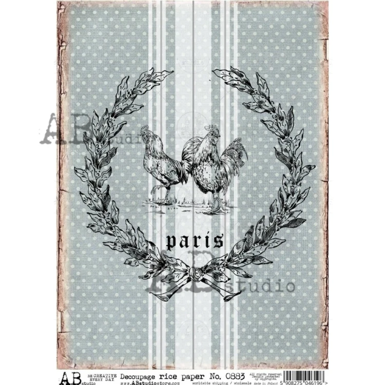 Papier ryżowy A4 wieniec koguty Paris duże 0883 ABstudio