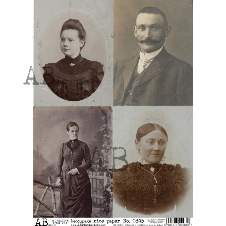 Papier ryżowy A4 retro zdjęcia portrety kobiety mężczyzna 0845 ABstudio