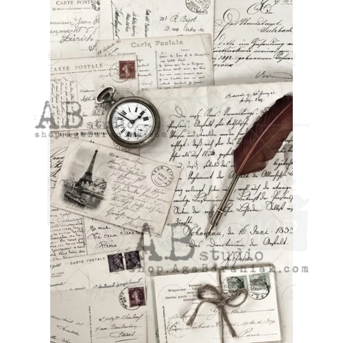 Papier ryżowy A4 retro listy zegar 0116 ABstudio
