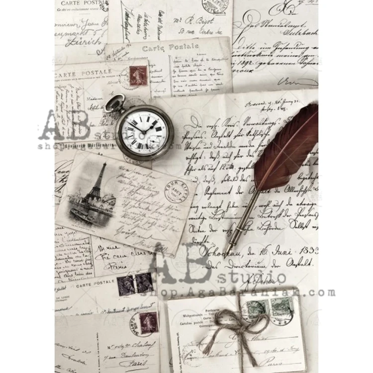 Papier ryżowy A4 retro listy zegar 0116 ABstudio