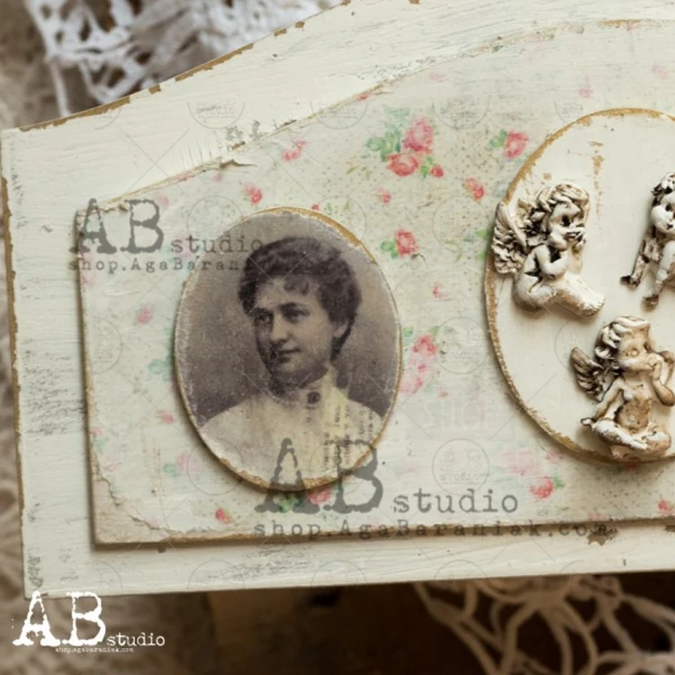Papier ryżowy A4 retro zdjęcia portrety kobiety dzieci owale 0137 ABstudio
