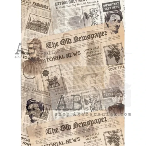 Papier ryżowy A4 retro gazety teksty 0136 ABstudio