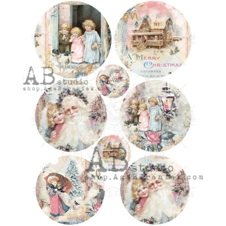 Papier ryżowy A4 świeta w stylu shabby koła medaliony 0367 ABstudio
