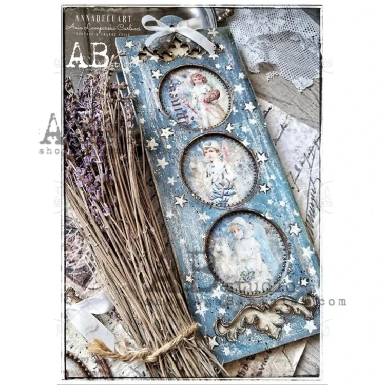 Papier ryżowy A4 świeta w stylu shabby koła medaliony 0367 ABstudio