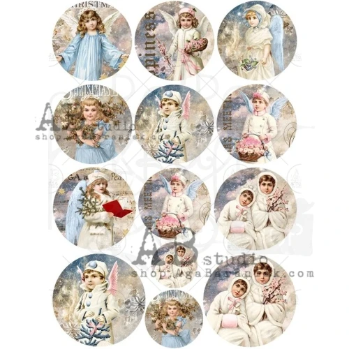 Papier ryżowy A4 shabby święta koła medaliony 0359 ABstudio