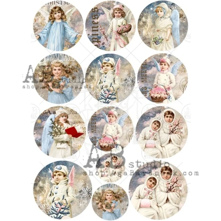 Papier ryżowy A4 shabby święta koła medaliony 0359 ABstudio