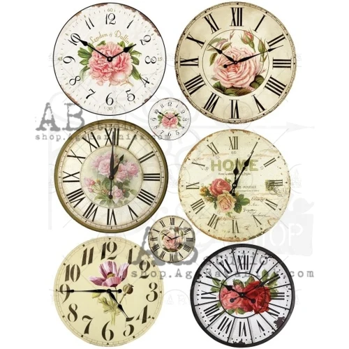 Papier ryżowy A4 retro tarcze zegarów róże koła medaliony 0411 ABstudio