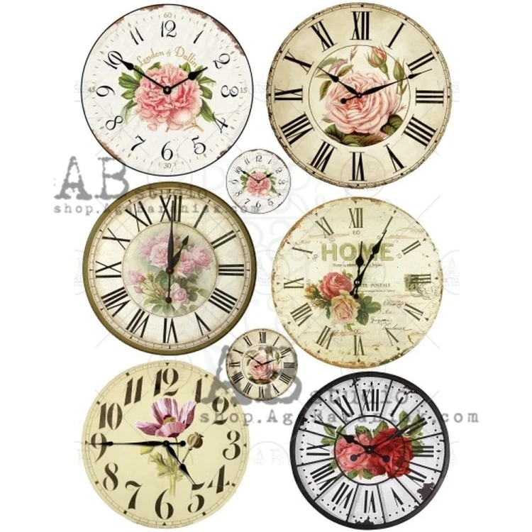 Papier ryżowy A4 retro tarcze zegarów róże koła medaliony 0411 ABstudio