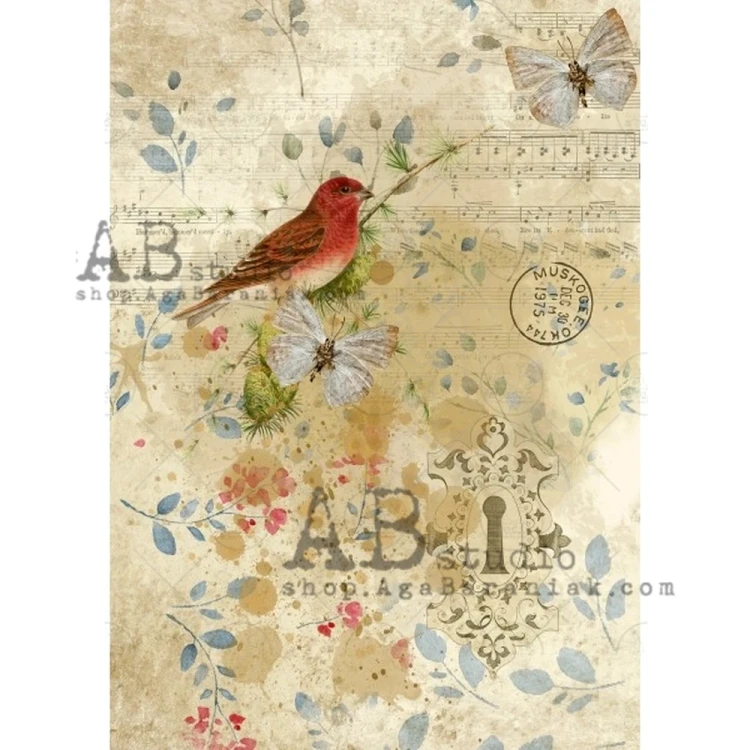 Papier ryżowy A4 ptaszek motyle tło 0408 ABstudio