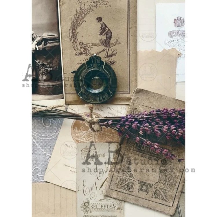 Papier ryżowy A4 retro karty lawenda 0474 ABstudio