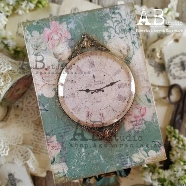 Papier ryżowy A4 retro tarcze zegarów shabby koła medaliony 0533 ABstudio