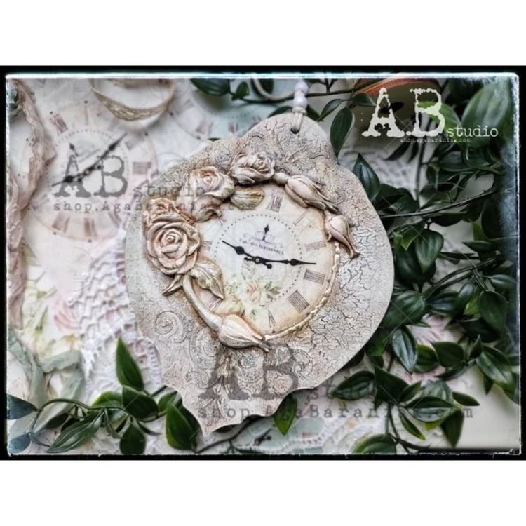 Papier ryżowy A4 retro tarcze zegarów shabby koła medaliony 0533 ABstudio
