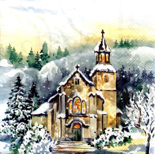 Serwetka 33x33 - Zimowy krajobraz - kościół