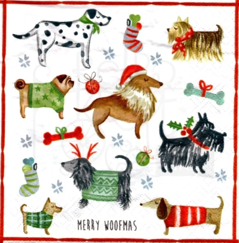 Serwetka 33x33 - Psy - Merry Woofmas