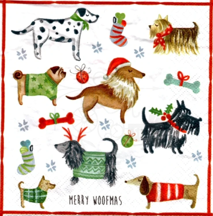 Serwetka 33x33 - Psy - Merry Woofmas