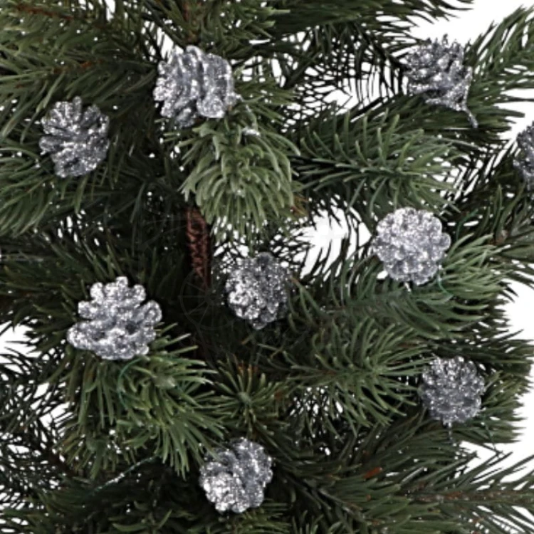 Szyszka brokatowa na druciku mała srebrna 6szt