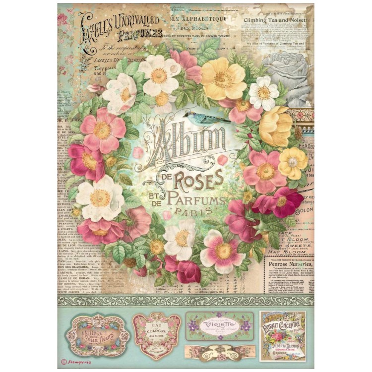 Papier ryżowy A4 Rose Parfum Album Różany DFSA4734 Stamperia