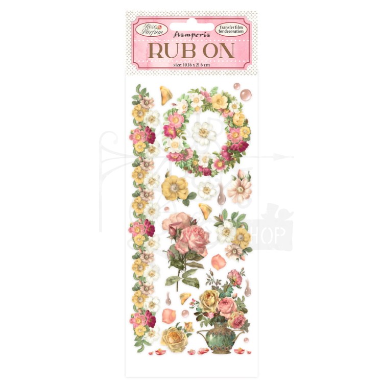 Rub-On transfer 10x21.6cm Rose Parfum Flowers &amp; Garland DFLRB15 Stamperia