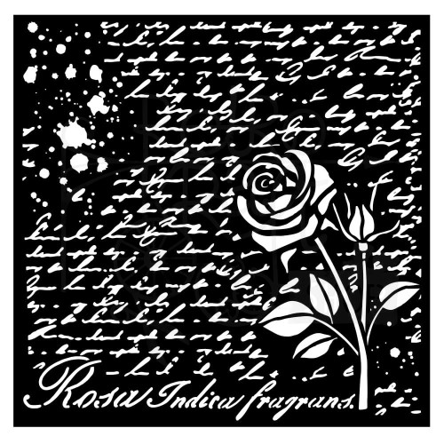 Szablon maska 18x18cm Rose Parfum Manuscript Pismo i róże KSTDQ77 Stamperia