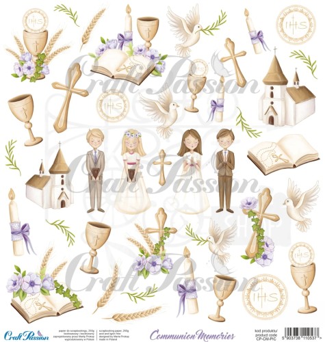 Papier 30x30 elementy do wycinania Communion Memories Komunia CP-CM-PIC Craft Passion