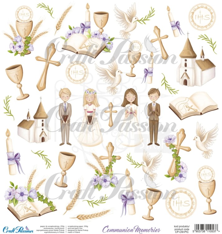 Papier 30x30 elementy do wycinania Communion Memories Komunia CP-CM-PIC Craft Passion