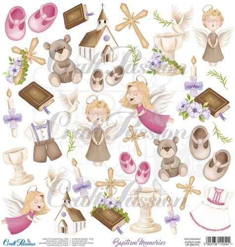 Papier 30x30 elementy do wycinania Baptism Memories Chrzest CP-BM-PIC Craft Passion