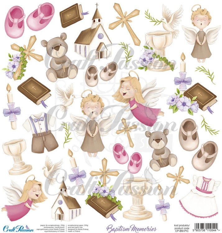 Papier 30x30 elementy do wycinania Baptism Memories Chrzest CP-BM-PIC Craft Passion