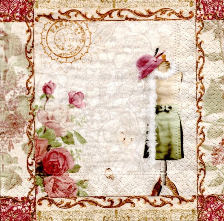 Serwetka 33x33 - Manekin i róża Shabby chic
