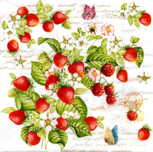 Serwetka 33x33 - Truskawki i maliny
