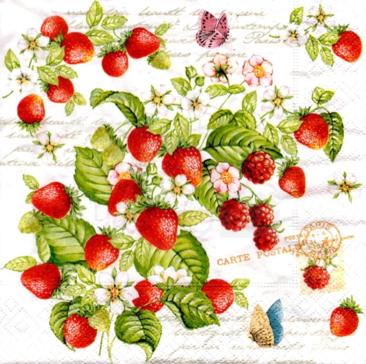 Serwetka 33x33 - Truskawki i maliny