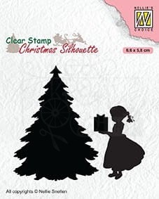 Stempel akrylowy Dziewczynka z prezentem i choinka CSIL013 Nellie's Choice