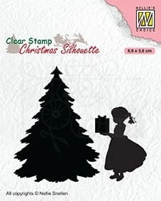 Stempel akrylowy Dziewczynka z prezentem i choinka CSIL013 Nellie's Choice