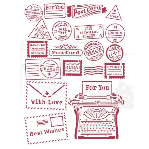 Szablon maska A4 Romantic Typewriter Listy znaczki pocztowe KSG472 Stamperia