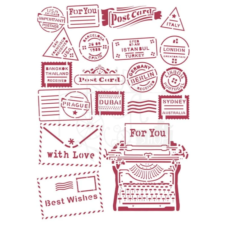 Szablon maska A4 Romantic Typewriter Listy znaczki pocztowe KSG472 Stamperia