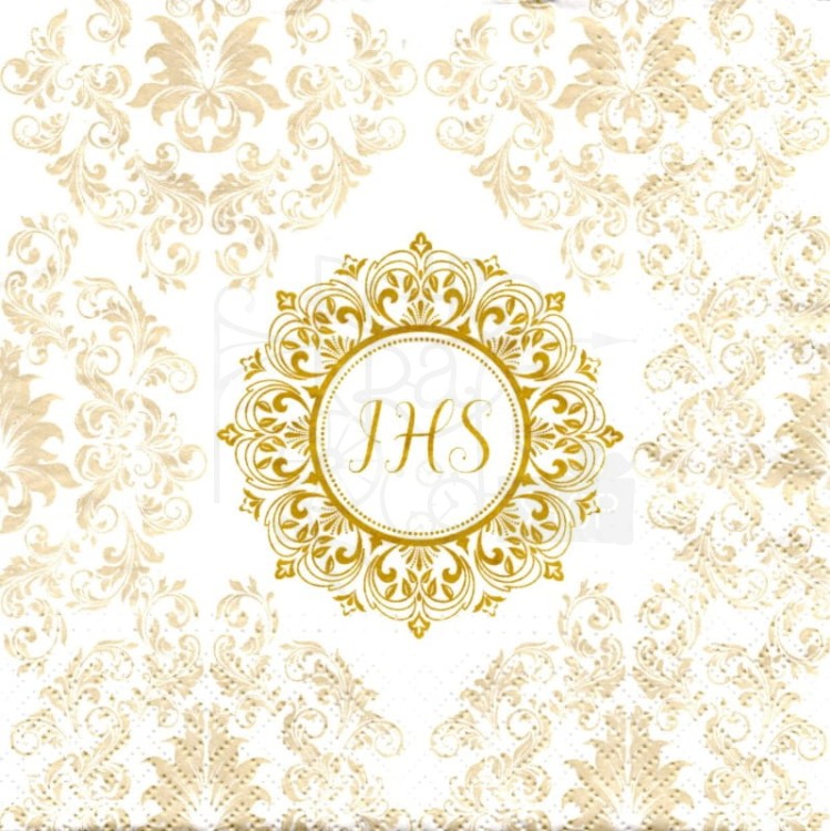 Serwetka 33x33 - Komunia Święta IHS ornamenty 2
