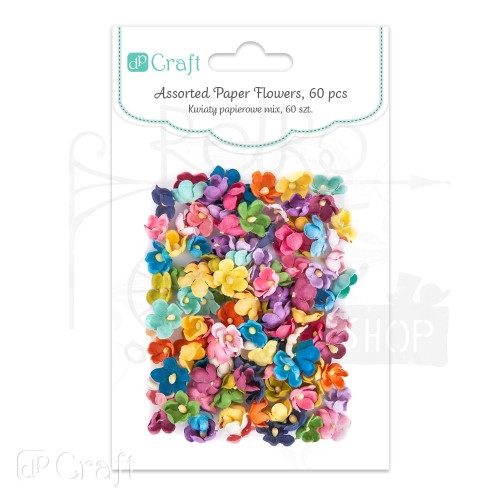 Kwiaty kwiatki papierowe 2cm mix kolorów 60szt CEKP-044 dpCraft