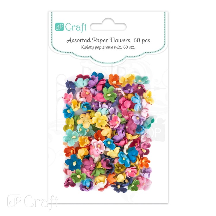 Kwiaty kwiatki papierowe 2cm mix kolorów 60szt CEKP-044 dpCraft