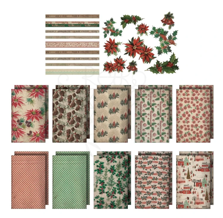 Ozdoby papierowe Worn Wallpaper Scraps Christmas 39el TH94182 Tim Holtz