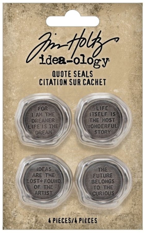 Ozdoby metalowe stemple z sentencjami Idea-Ology Metal Quote Seals 4szt TH94236 Tim Holtz