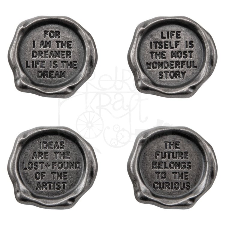 Ozdoby metalowe stemple z sentencjami Idea-Ology Metal Quote Seals 4szt TH94236 Tim Holtz