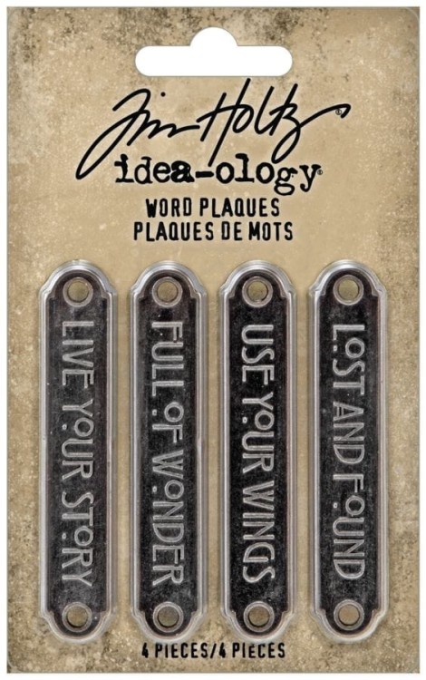 Ozdoby metalowe plakietki z sentencjami Idea-Ology Metal Quote Seals 4szt TH94246 Tim Holtz