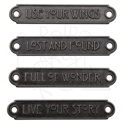 Ozdoby metalowe plakietki z sentencjami Idea-Ology Metal Quote Seals 4szt TH94246 Tim Holtz