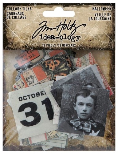 Ozdoby papierowe Idea-Ology Collage Tiles Halloween 72szt TH94255 Tim Holtz