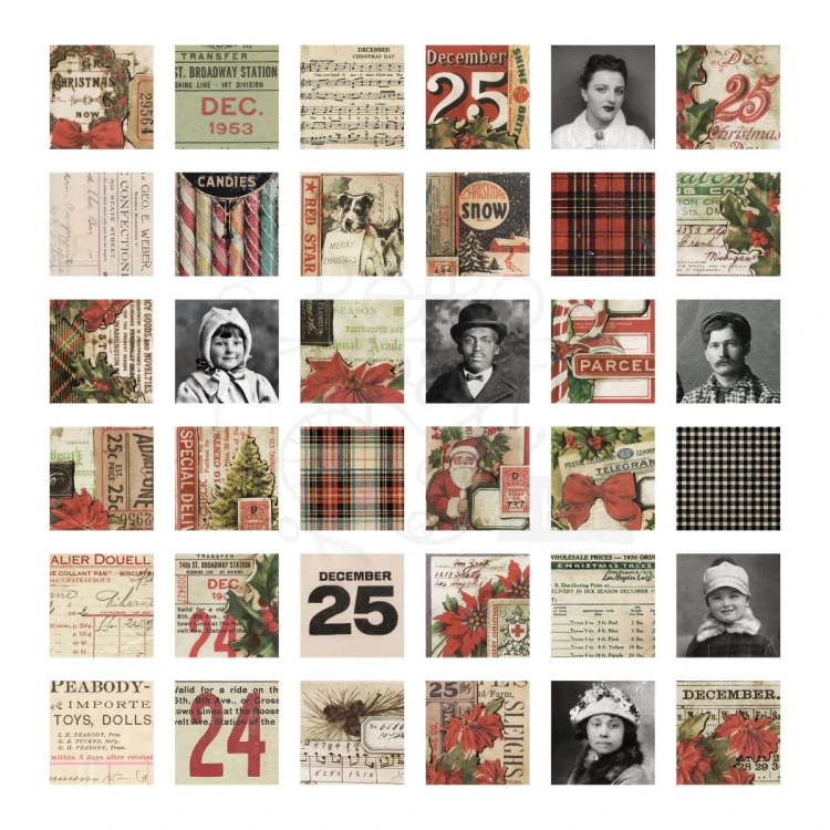 Ozdoby papierowe Idea-Ology Collage Tiles Christmas 72szt TH94279 Tim Holtz
