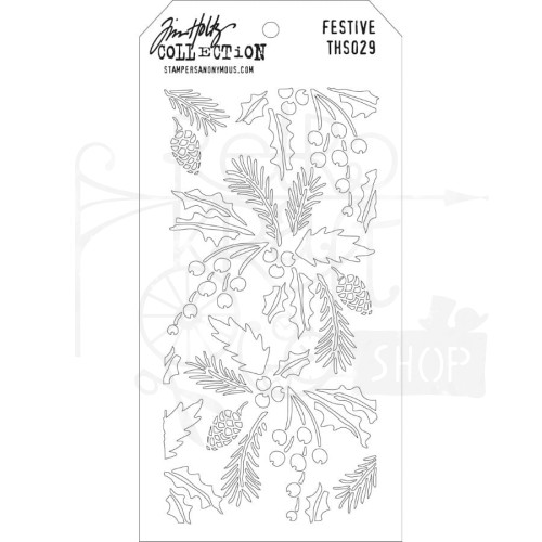 Szablon maska 12x22cm Festive ostrokrzew Tim Holtz THS029 Stampers Anonymous