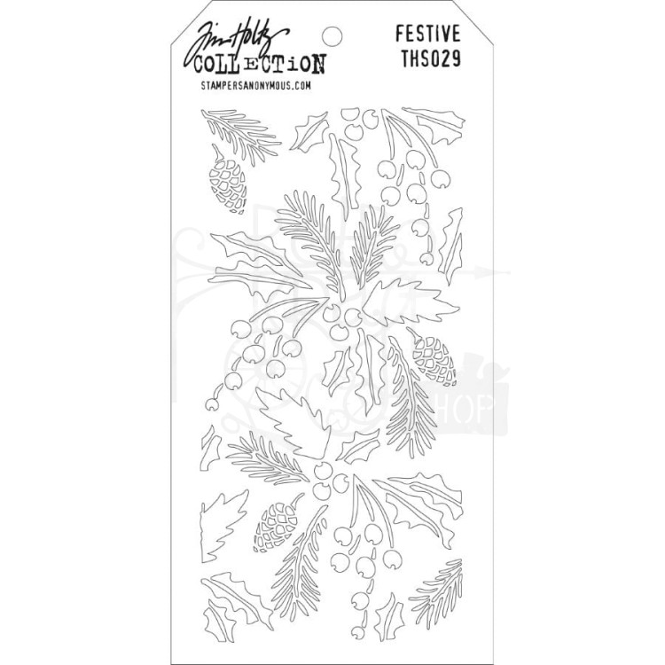 Szablon maska 12x22cm Festive ostrokrzew Tim Holtz THS029 Stampers Anonymous