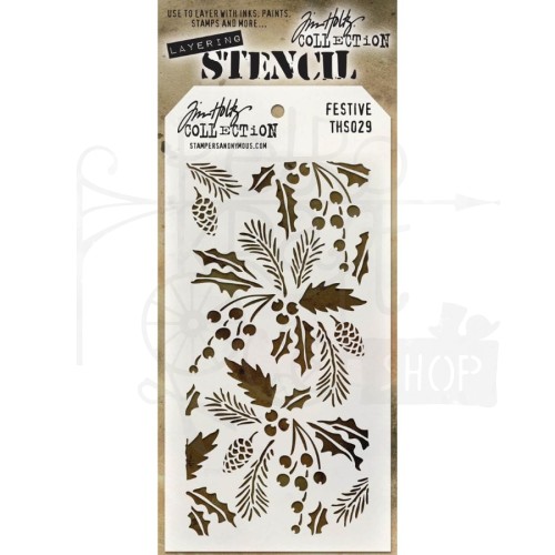 Szablon maska 12x22cm Festive ostrokrzew Tim Holtz THS029 Stampers Anonymous