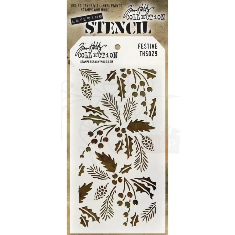 Szablon maska 12x22cm Festive ostrokrzew Tim Holtz THS029 Stampers Anonymous